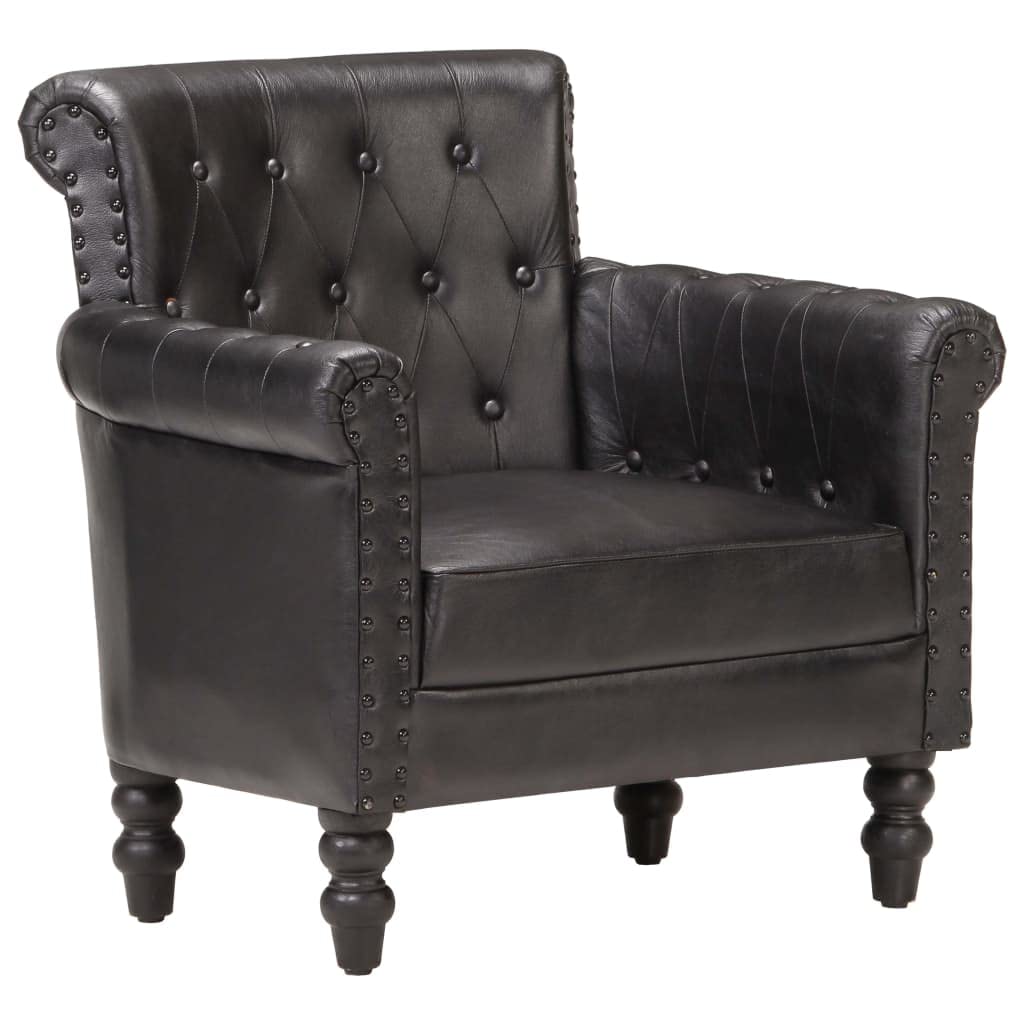 Black Real Goat Leather Armchair