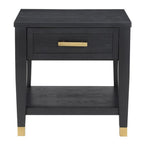 Steve Silver Furniture Modern Black End Brushed Brass Accents, Storage Drawer & Bottom Shelf-Ash Veneers Table, 24 x 22 x 24