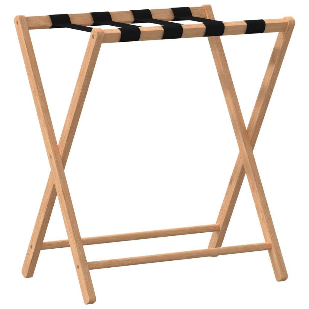 vidaXL 27x15x22.8 Foldable Luggage Rack -Natural Bamboo Suitcase Stand with Waterbase Finish, Ample Storage, and High Load Capac