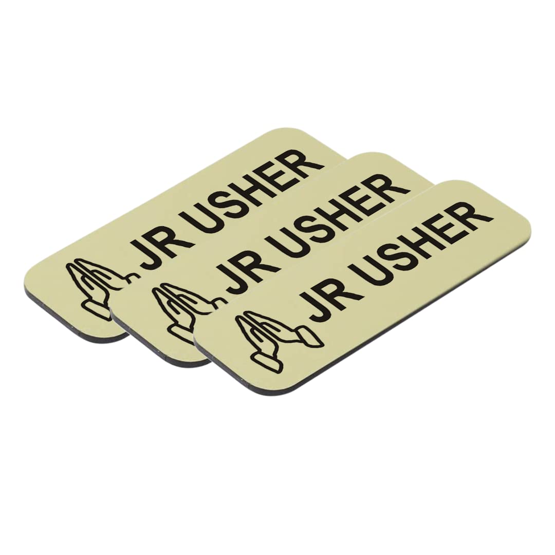 Jr Usher 1 X 3' Name Tag/Badge, Brushed Gold, Praying Hands (3 Pack)