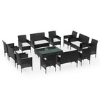 vidaXL Patio Lounge Set 16 Piece, Patio Furniture Set for Outdoor Garden Backyard, Sectional Sofa with Cushions, Loveseat, Poly Rattan Black