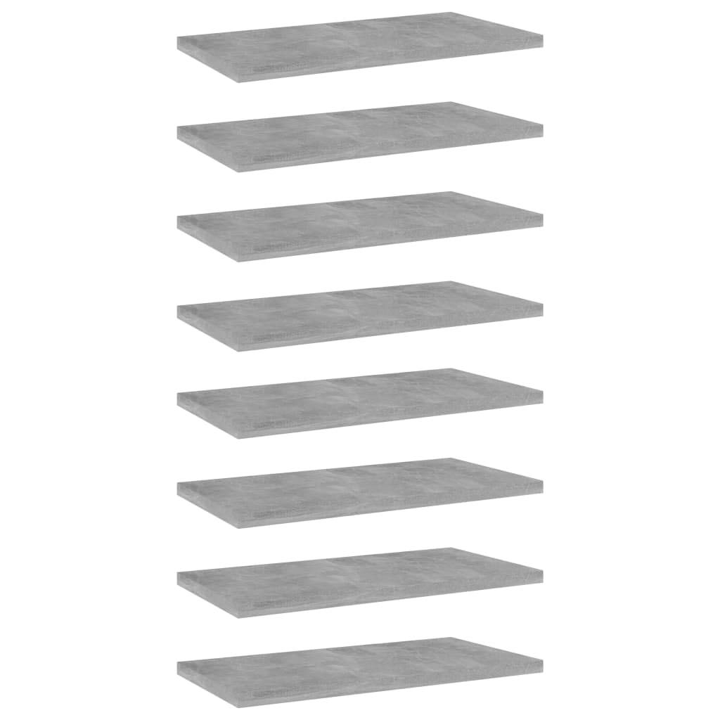 vidaXL Engineered Wood Bookshelf Boards - Modern Gray Concrete - Durable Easy-to-Clean Replacement Boards for Extra Storage - Set of 8