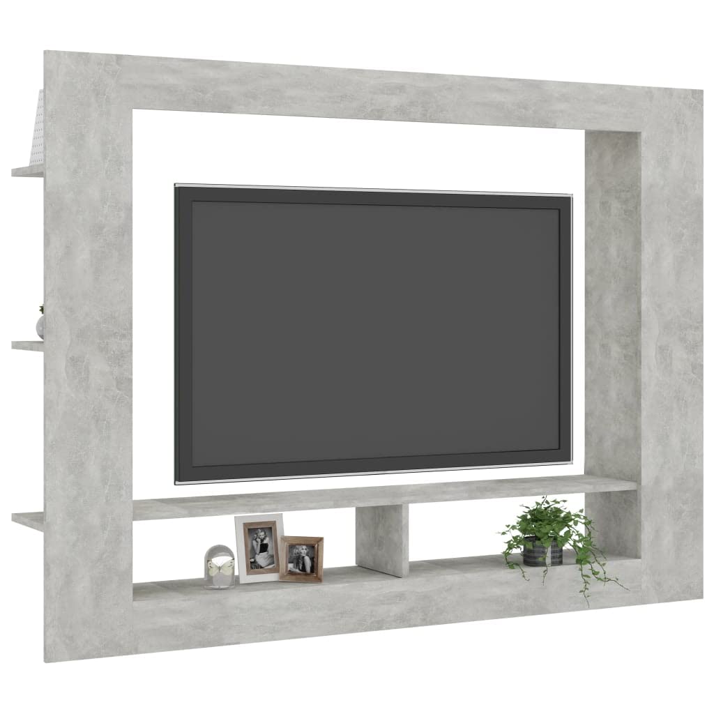 vidaXL Engineered Wood TV Stand - Modern, Stylish Design in Concrete Gray with 2 Open Compartments and 6 Side Shelves, 59.8&quot;x8.7&quot;x44.5&quot;