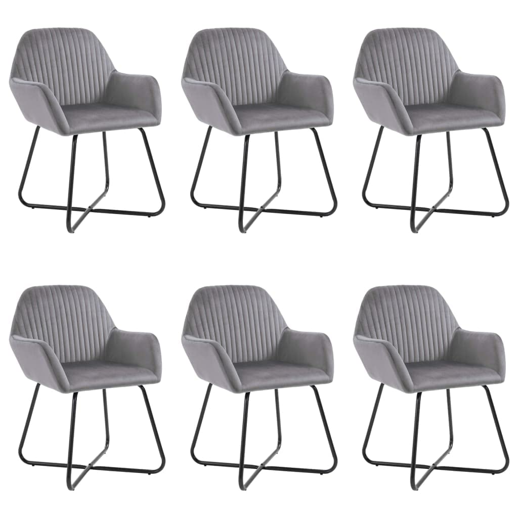 vidaXL Dining Chairs 6 Pcs, Accent Arm Chair with Metal Legs, Upholstered Dining Room Chair for Living Room, Modern Style, Gray Velvet