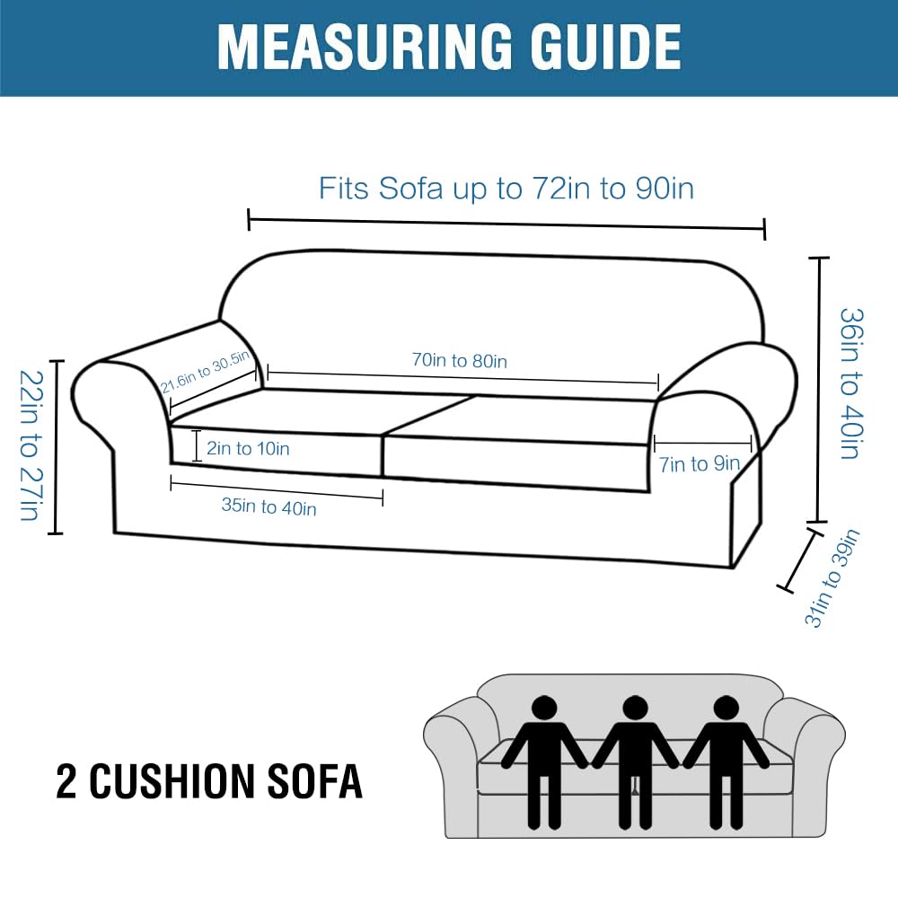 H.Versailtex Real Velvet Plush 3 Piece Stretch Sofa Covers Couch Covers For 2 Cushion Couch Sofa Slipcovers Width Up To 90 Inch