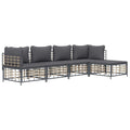vidaXL 5-Piece Patio Lounge Set - Anthracite Poly Rattan - with Cushions and Footstool - Modular Design - Ideal for Outdoor Seating - Weather-Resistant - Dark Grey Color