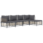 vidaXL 5-Piece Patio Lounge Set - Anthracite Poly Rattan - with Cushions and Footstool - Modular Design - Ideal for Outdoor Seating - Weather-Resistant - Dark Grey Color