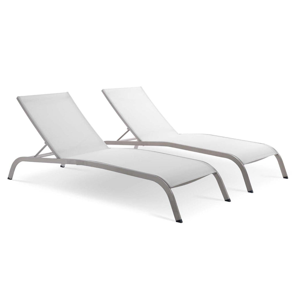 Modway Savannah Modern Aluminum Outdoor Chaise Lounge In White (Set Of 2)