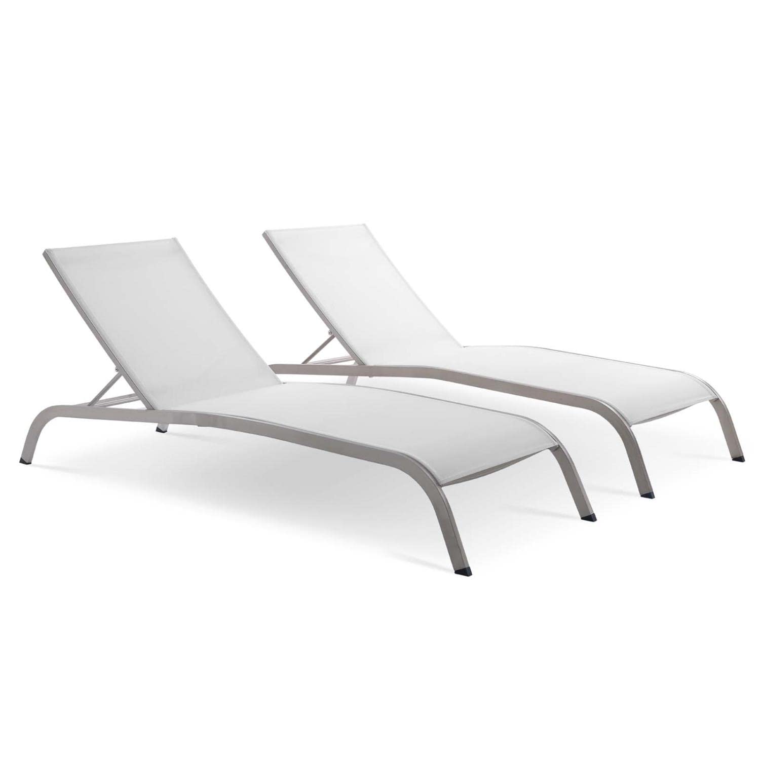 Modway Savannah Modern Aluminum Outdoor Chaise Lounge In White (Set Of 2)