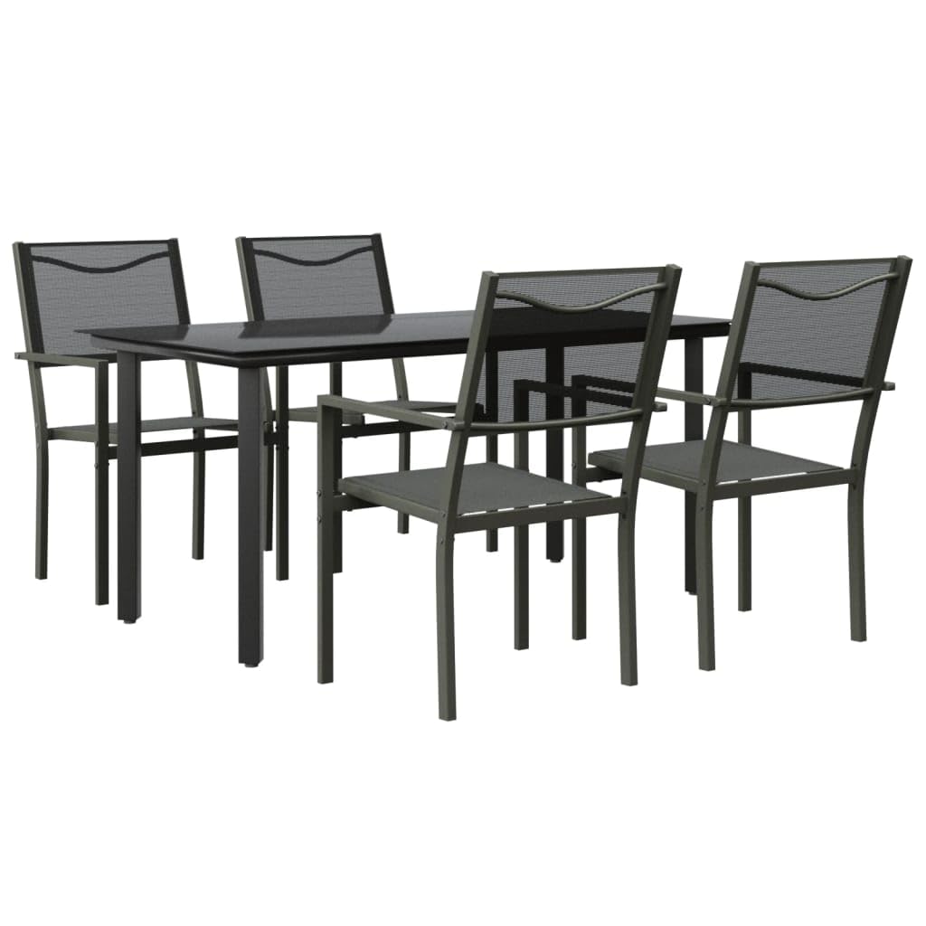 vidaXL 5 Piece Patio Dining Set Black Steel and Textilene