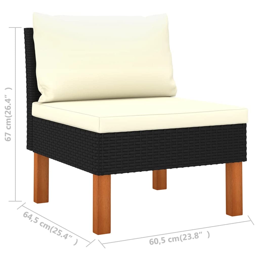 vidaXL Middle Sofa with PE Rattan and Solid Eucalyptus Wood - Outdoor Seating Furniture with Cushions - Low-Maintenance and Configurable
