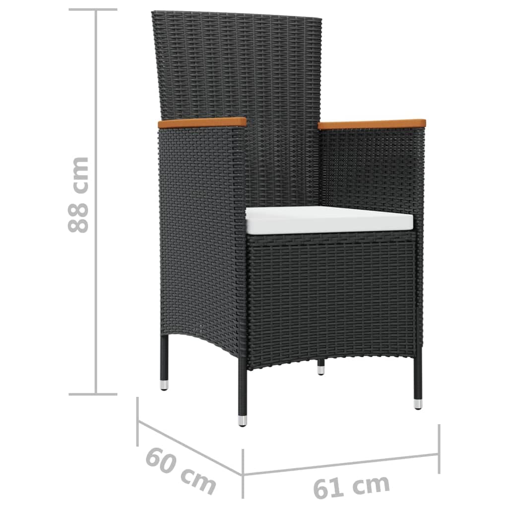 vidaXL 7-Piece Patio Dining Set - Elegant Poly Rattan Furniture with Weatherproof Acacia Wood Table Top & Armrests | Contains Table, 6 Chairs & 6 Seat Cushions | Perfect for Garden or Patio