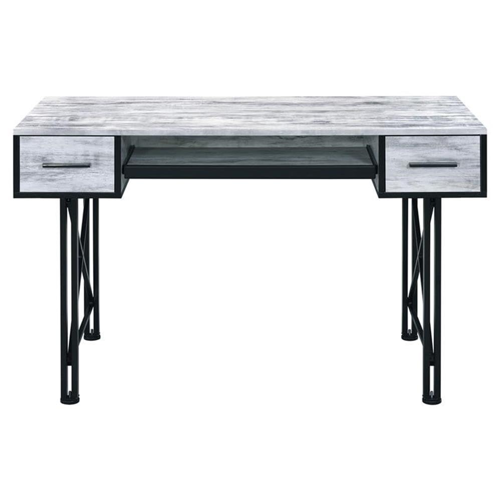 Acme Settea Wooden Top Computer Desk in Antique White and Black