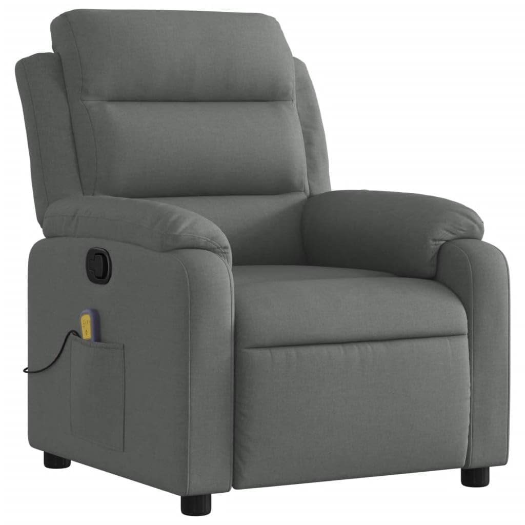 vidaXL Dark Gray Fabric Massage Recliner Chair – Manual Recline, 6-Point Vibrating Massage, Thick Padded Seat, Side Pocket, Solid Wood/Metal Frame, Ideal for Living Room/Bedroom