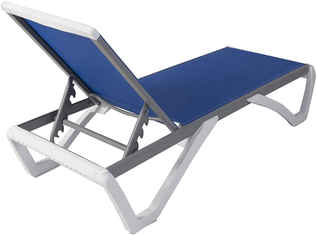 Kozyard Alan Full Flat Alumium And Polypropylene Resin Legs Patio Reclinging Adustable Chaise Lounge With Sunbathing Textilence, 5 Adjustable Position (Blue Textilence W/O Table)