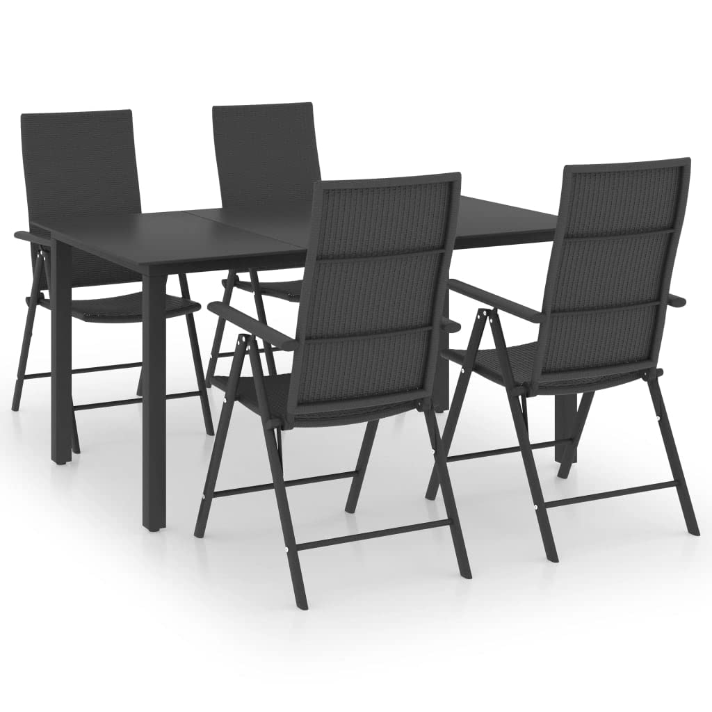 vidaXL 5 Piece Black Patio Dining Set with Reclining Chairs - PE Rattan and Aluminum Construction - Glass Tabletop - Suitable for Garden, Patio and Terrace