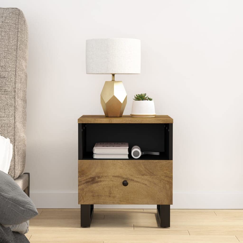 Revera Bedside Table in Solid Mango Wood and Multilayer Wood
