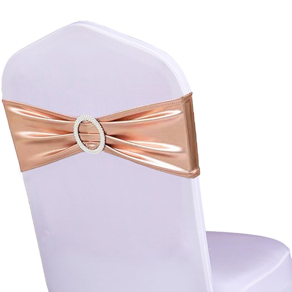 Wensinl Pack Of 50 Spandex Rose Gold Chair Sashes Bands With Buckle Sashes For Wedding Decorations Without White Covers (Rose Go