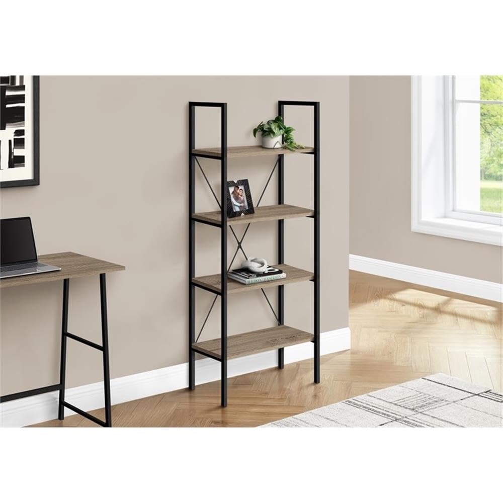Monarch Specialties I 7800 Bookshelf, Bookcase, 4 Tier, 48&Quot; H, Office, Bedroom, Metal, Laminate, Brown, Black, Contemporary, Modern