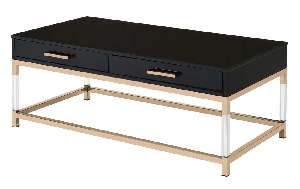 Acme Adiel Wooden Coffee Table With 2 Storage Drawers In Black And Gold