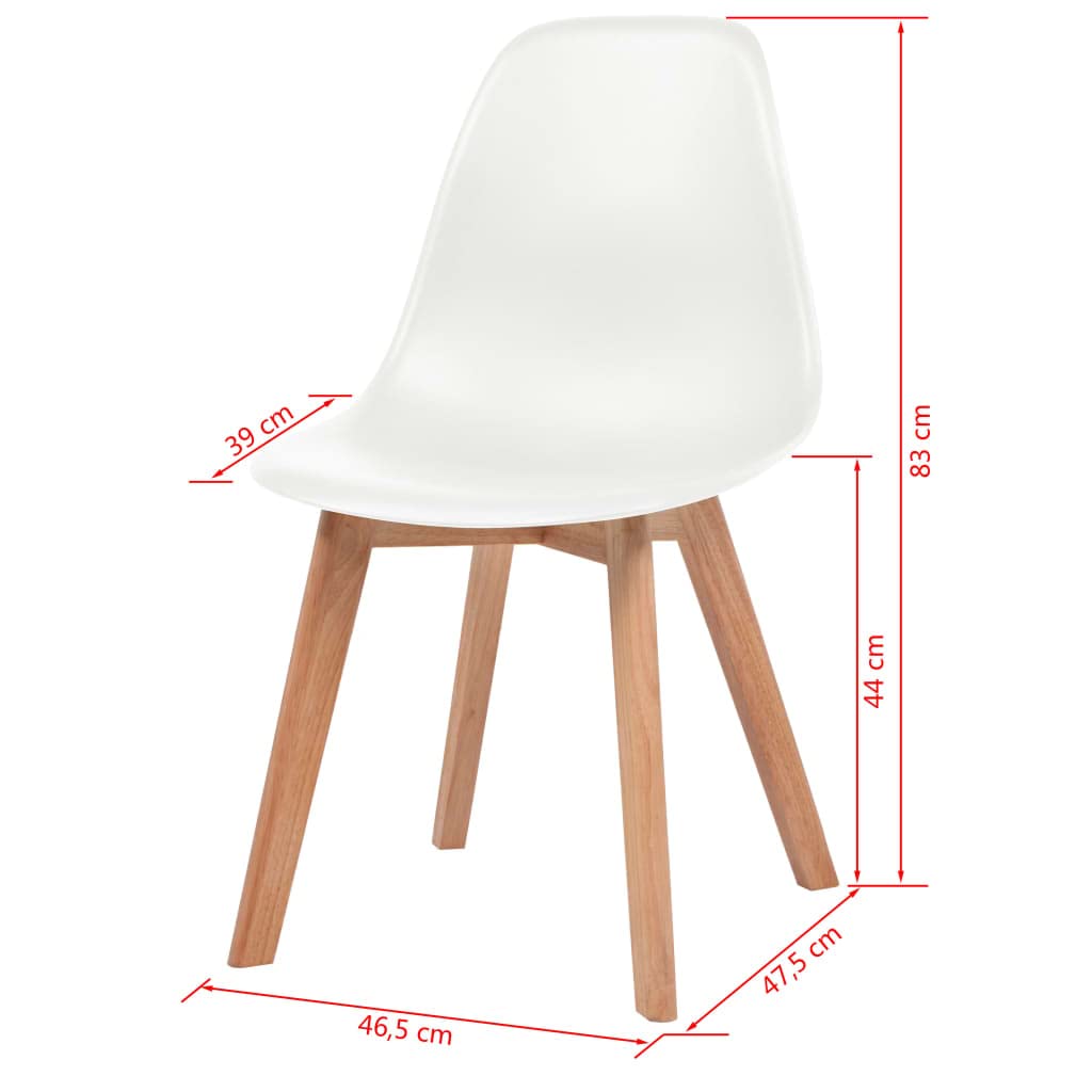 vidaXL 6-Pack Scandinavian Style Dining Chairs, White Plastic with Ergonomic Design and Rubberwood Legs