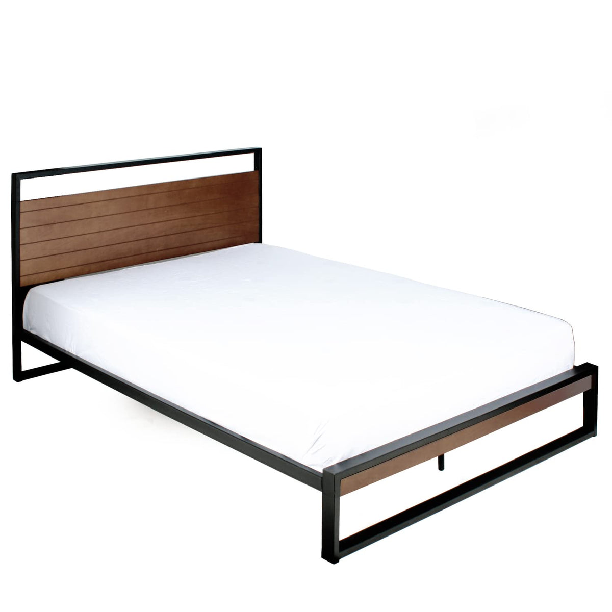 Better Home Products Maximo Metal and Wood Platform Bed Frame Queen Brown Oak