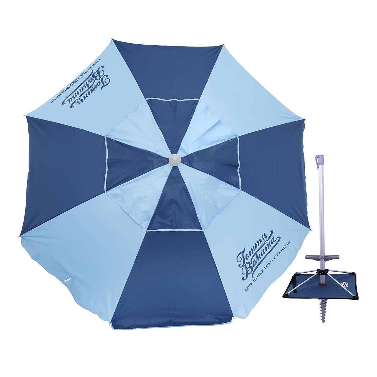 Tommy Bahama 7 ft Fiberglass Beach Umbrella for Sand with Integrated Anchor, Telescopic Aluminum Pole, UPF 50+, Tilt, No Table