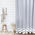 Hall & Perry Modern Catalina Shower Curtain 100% Cotton Striped Fabric With Tassels For Bathroom D?Or-Catalina Chambray 72'X72'