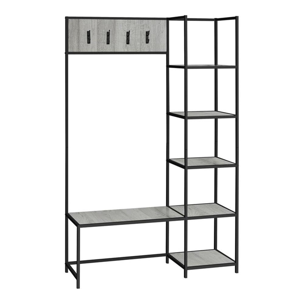 Monarch Specialties 4512 Bench, Entryway, Hallway, Storage, Organizer, Coat Rack, Hall Tree, Laminate, Contemporary, Modern Bench-72 H Grey Black Metal Entry, 45.5&quot; L X 15.75&quot; W X 71&quot; H