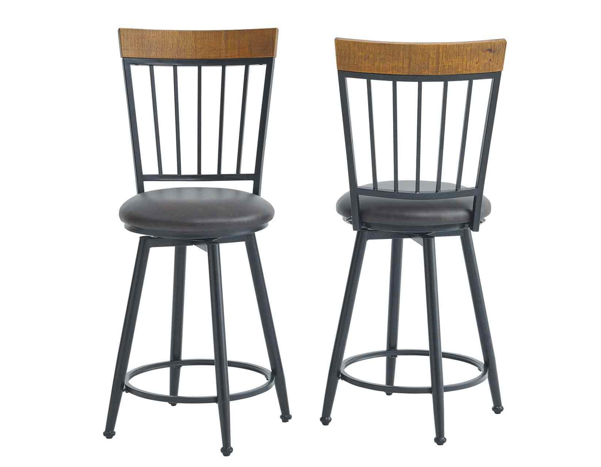 Steve Silver Furniture 24-Inch Rustic Birch Counter Stool With 360° Swivel, Black Leatherette Seat, Kitchen, Bar, Iron Base, Adjustable Levelers-Gray, Set Of 2 Chairs, 18&quot; D X 17&quot; W X 41&quot; H, Grey