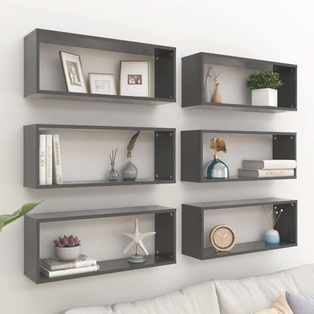 vidaXL Wall Cube Shelves 6 pcs Gray 23.6&quot;x5.9&quot;x9.1&quot; Engineered Wood