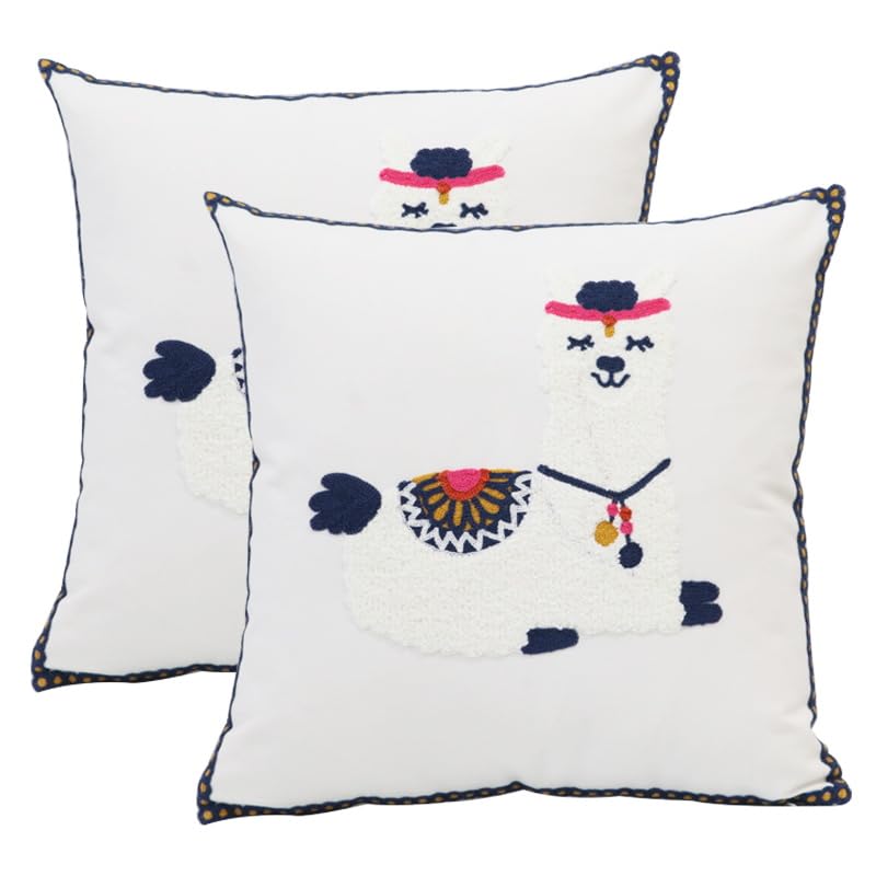 Pilmandu Pack Of 2 Embroidered Decorative Throw Pillow Cover 18X18 Inch Farmhouse Floral Pillowcase For Living Room Sofa Bed (Cu