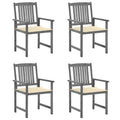 vidaXL Patio Chairs with Cream Cushions 4 pcs - Outdoor Furniture for Garden, Lawn or Deck - Solid Acacia Wood with Gray Wash Finish