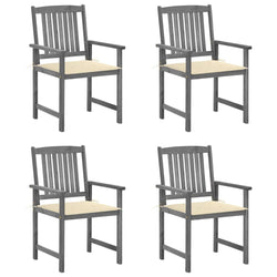 vidaXL Patio Chairs with Cream Cushions 4 pcs - Outdoor Furniture for Garden, Lawn or Deck - Solid Acacia Wood with Gray Wash Finish