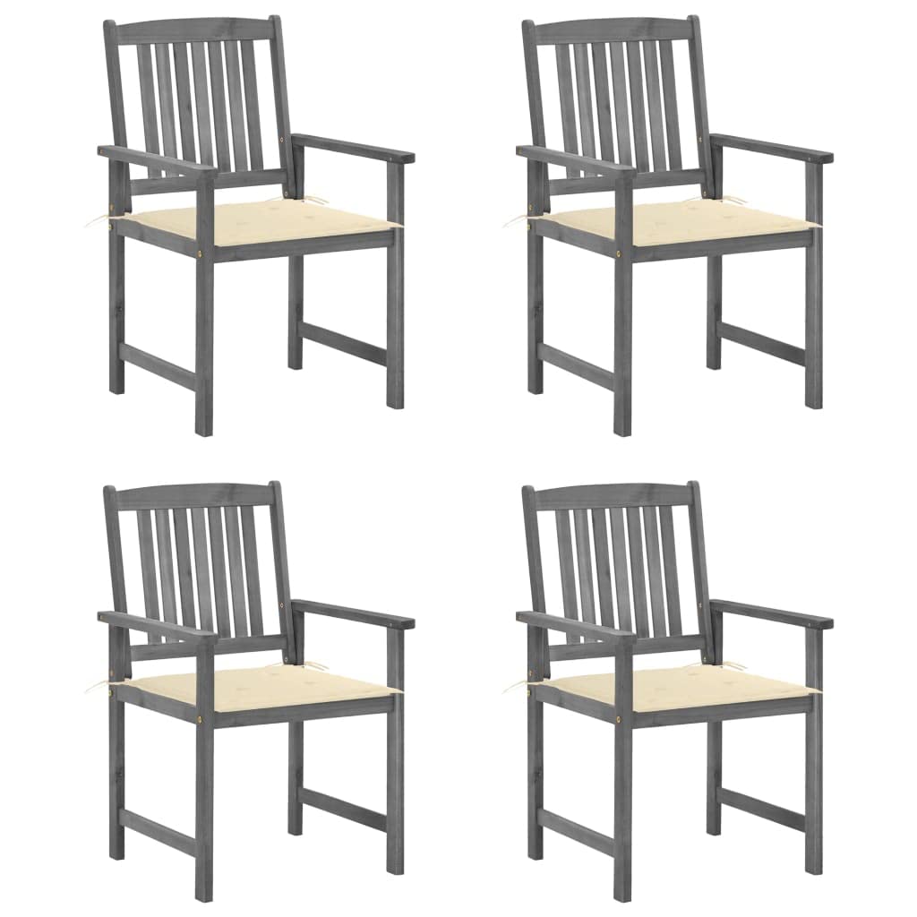 vidaXL Patio Chairs with Cream Cushions 4 pcs - Outdoor Furniture for Garden, Lawn or Deck - Solid Acacia Wood with Gray Wash Finish