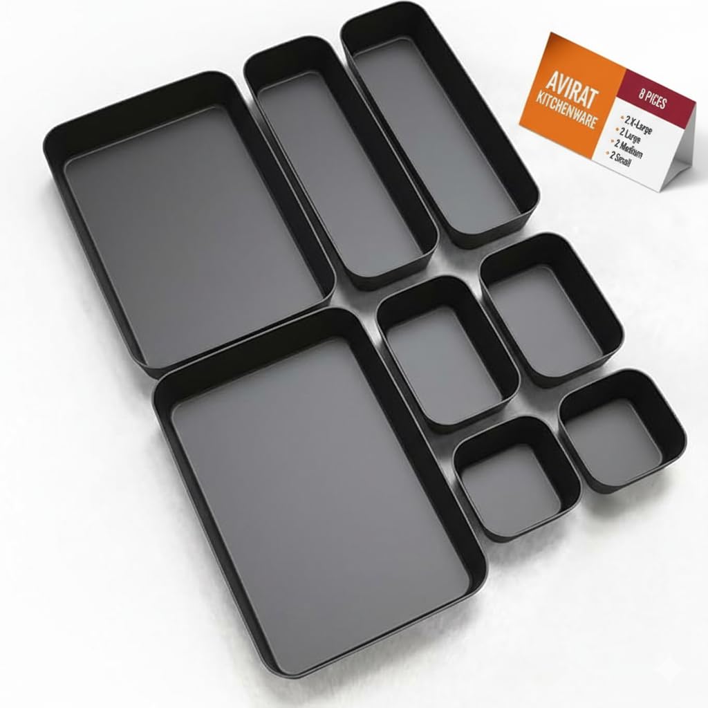 UMax 8Piece Multipurpose Storage Organizer Bin Set For Office, Kitchen, Drawer Storage Trays, Multipurpose Storage Box, Office