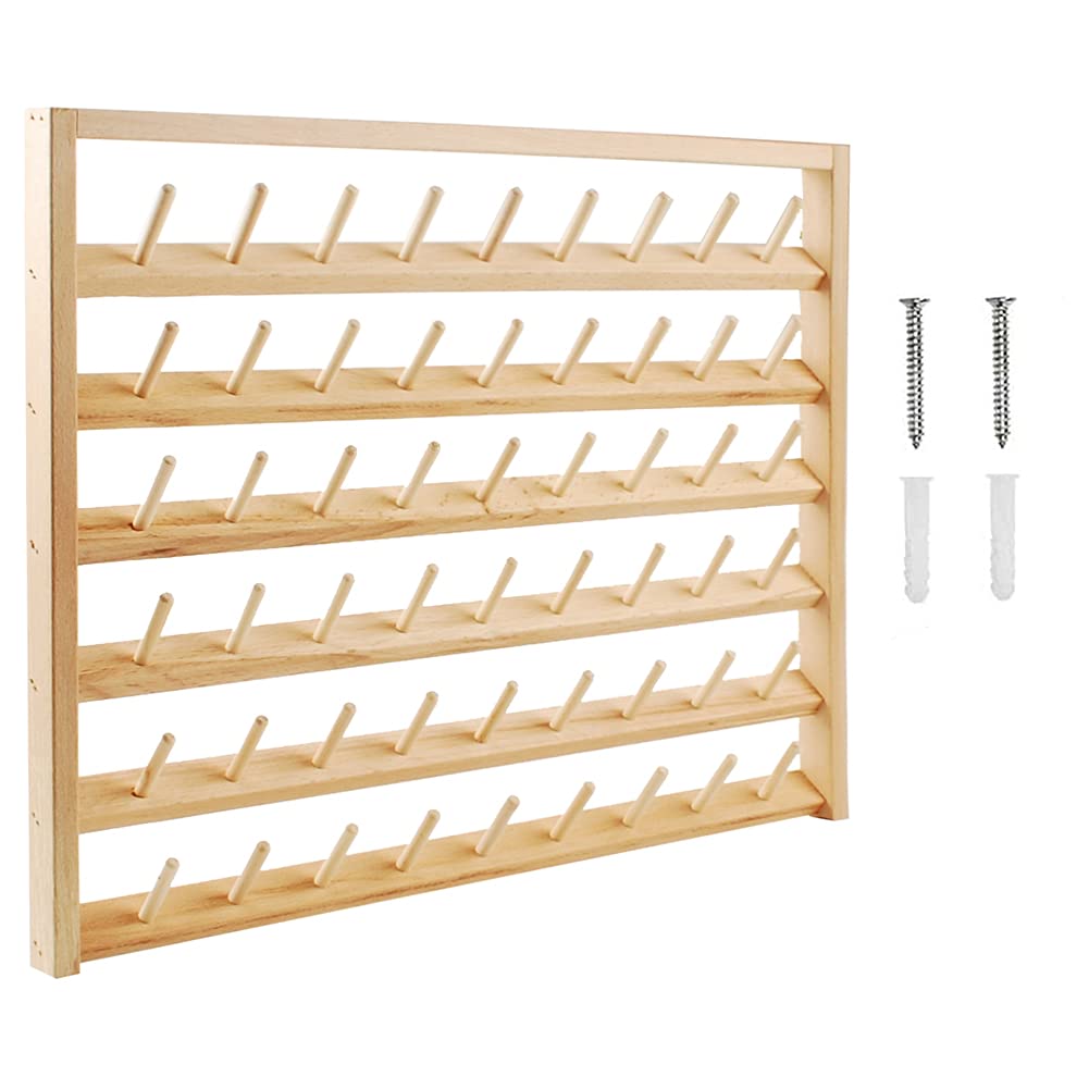 NW Wooden Thread Holder Sewing and Embroidery Thread Rack and Organizer Thread Rack for Sewing with Hanging Hooks for Wall(54-Sp