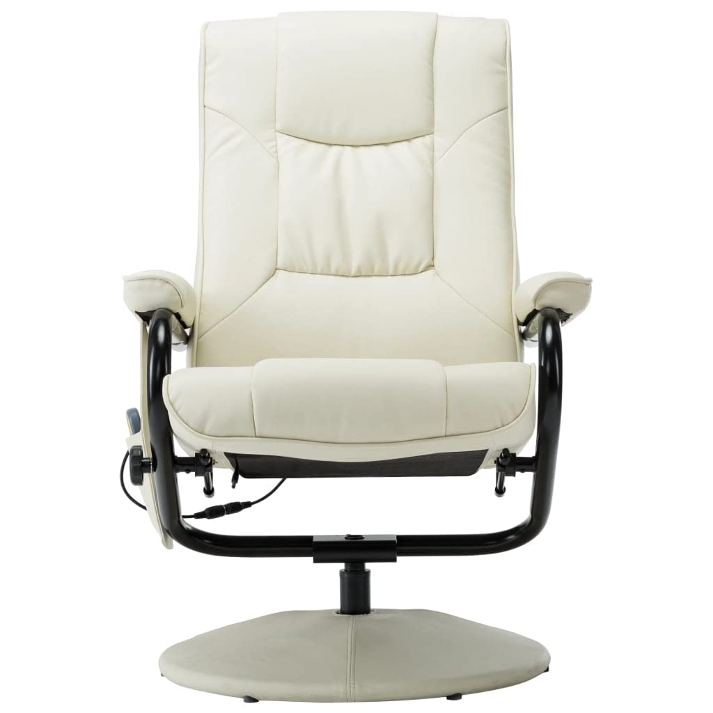 vidaXL Cream Faux Leather Massage Recliner with Ottoman, Comfortable Vibrating Chair with Heat Function, 360-Degree Swivel, Adjustable Backrest, Durable Upholstery, and Modern Design
