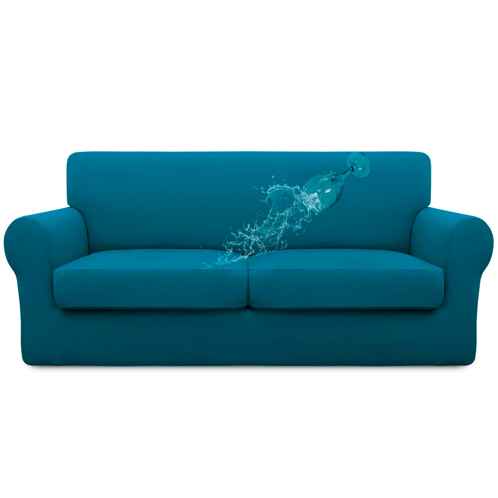 Easy-Going 100% Dual Waterproof Oversized Loveseat Cover Stretch Soft Couch Cover For Dogs, Sofa Slipcover For 2 Separate Cushion Couch Leakproof Furniture Protector Peacock Blue