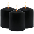 3x4 Inch Black Pillar Candles, 3 Packs Unscented Smokeless Dripless Halloween Cylinder Candles for Christmas, Wedding, Party, Ho