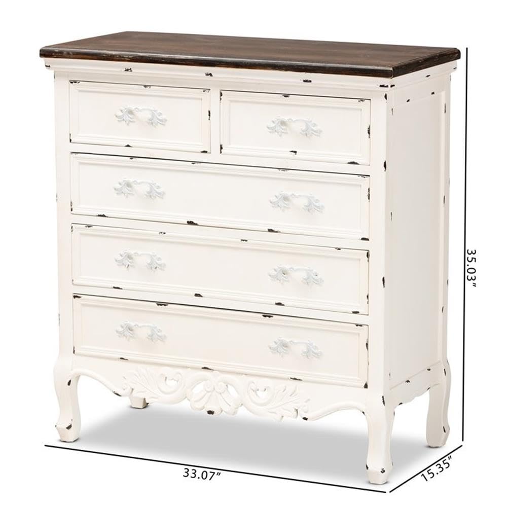 Baxton Studio Levron Brown and White Finished Wood 5-Drawer Storage Cabinet