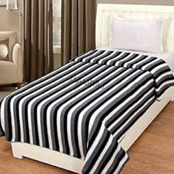 MAMRAJ Stylish Polar Striped Single Bed AC Fleece Wool Blanket  58x88 Inch (Black and White) Skin Friendly. Set 10