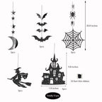 Cheerland Halloween Witch Garland For Haunted House Decoration Black Glitter Gothic Sticker Decals Star Moon Hanging Streamers B