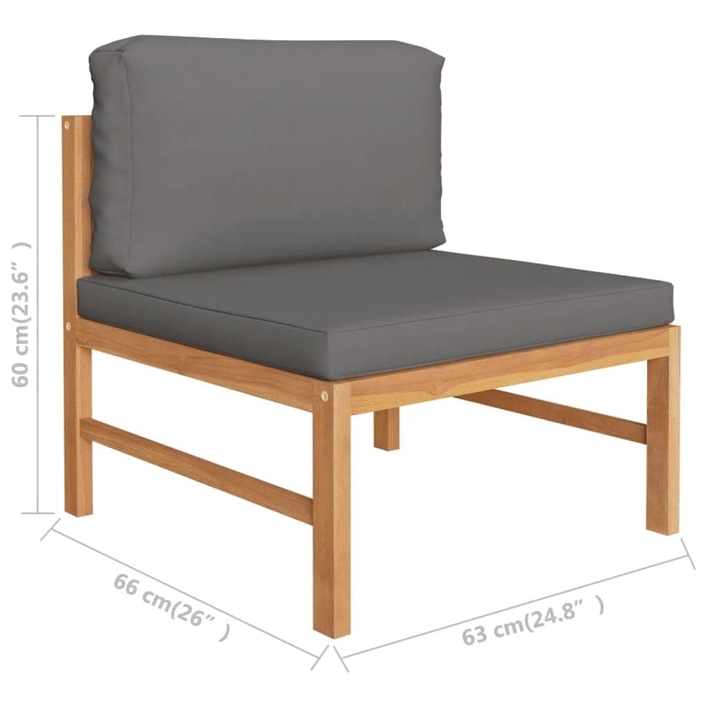 vidaXL Garden Middle Sofa with Dark Gray Cushions - Solid Teak Wood Outdoor Furniture
