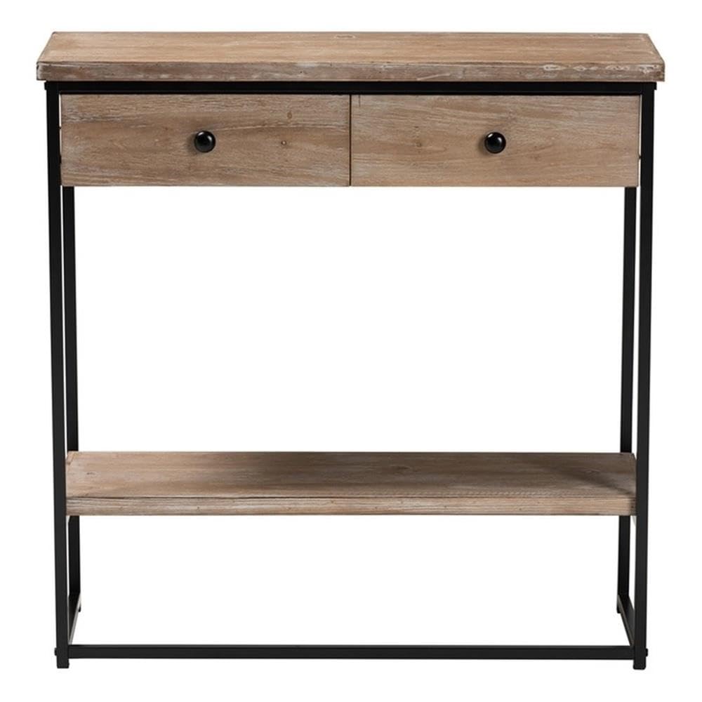 Baxton Studio Silas Modern Industrial Natural Brown Finished Wood and Black Metal 2-Drawer Console Table Natural Brown/Black/fir Wood/Metal Iron