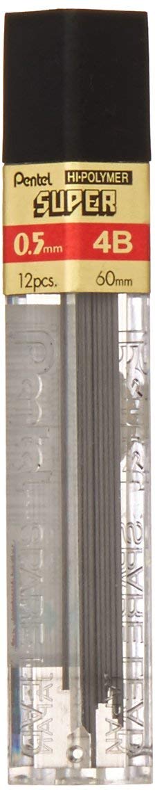 Pentel Lead Refill, 4B Hardness.5Mm, 12/Tb, Black (Penc5054B)