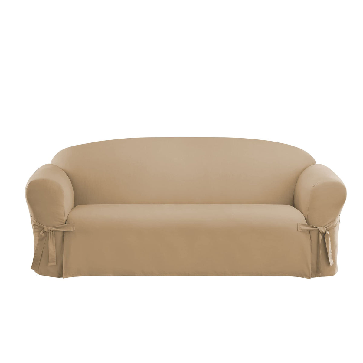 Surefit Cotton Duck Sofa Box Cushion One Piece Slipcover, Couch Cover, Relaxed Woven Fit, 100% Cotton, Machine Washable, Tan