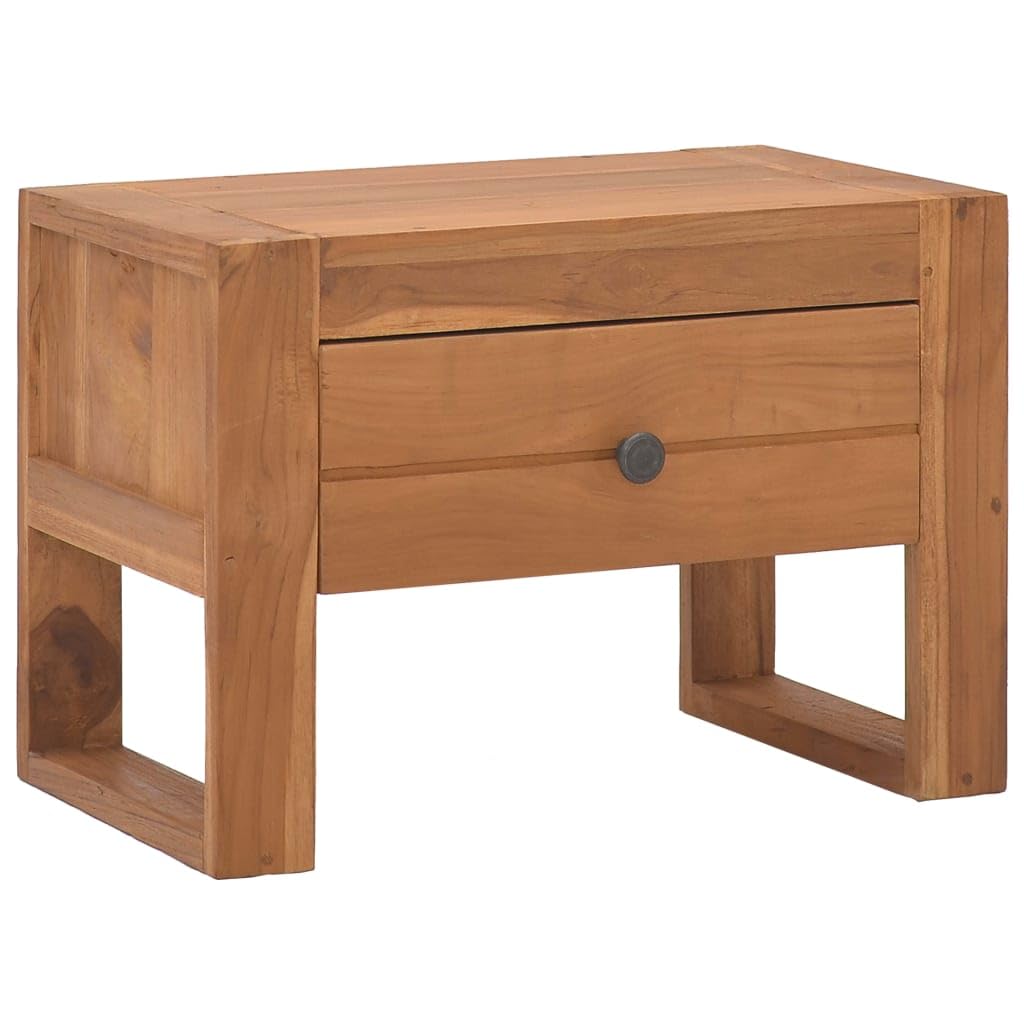 vidaXL Bedside Cabinet in Solid Teak Wood, Compact Size (19.7&quot;x11.8&quot;x13.8&quot;), Colonial-Style Design, Single Drawer Storage, Easy Assembly, Ideal Nightstand for Bedroom