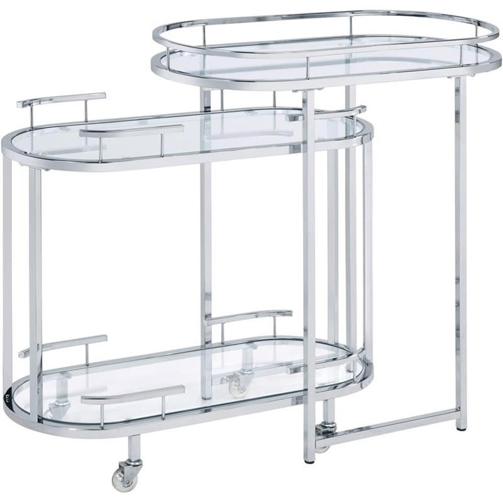 Acme Piffo Glass Top Storage Serving Cart And Bar Table In Clear And Chrome