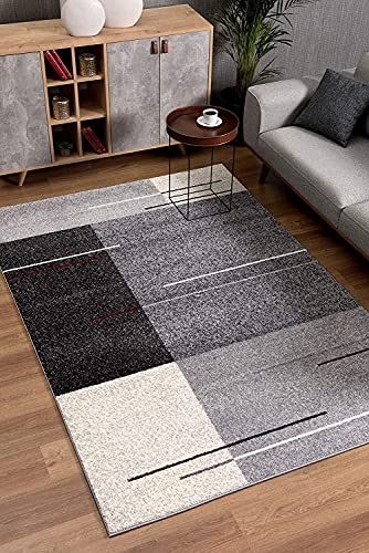 HomeRoots Grey 100% Twisted Polyester 7â€ x 9â€ Gray Modern Geometric Area Rug